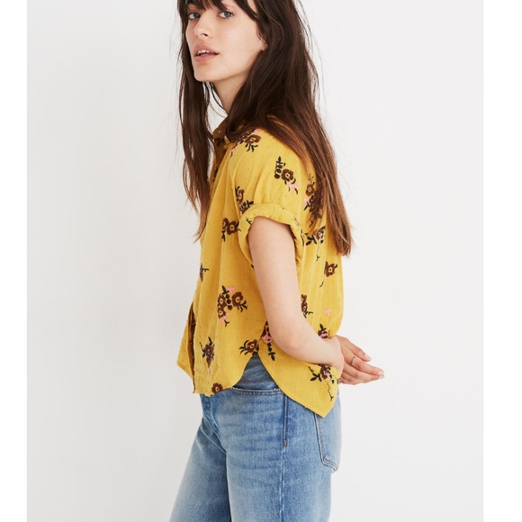 Madewell Tops - Madewell XL Mustard Floral Embroidered Top